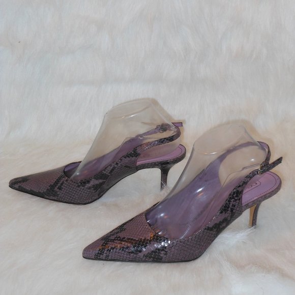 Coach Alena Snakeskin Purple Leather Pointy Slingbacks Heels Womens Size 9 M - Picture 3 of 12
